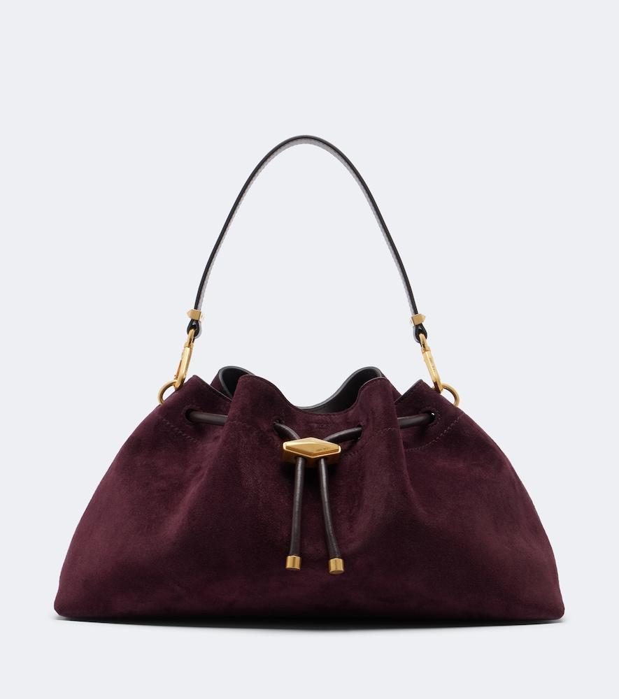 jimmy choo bon bon medium suede bucket bag