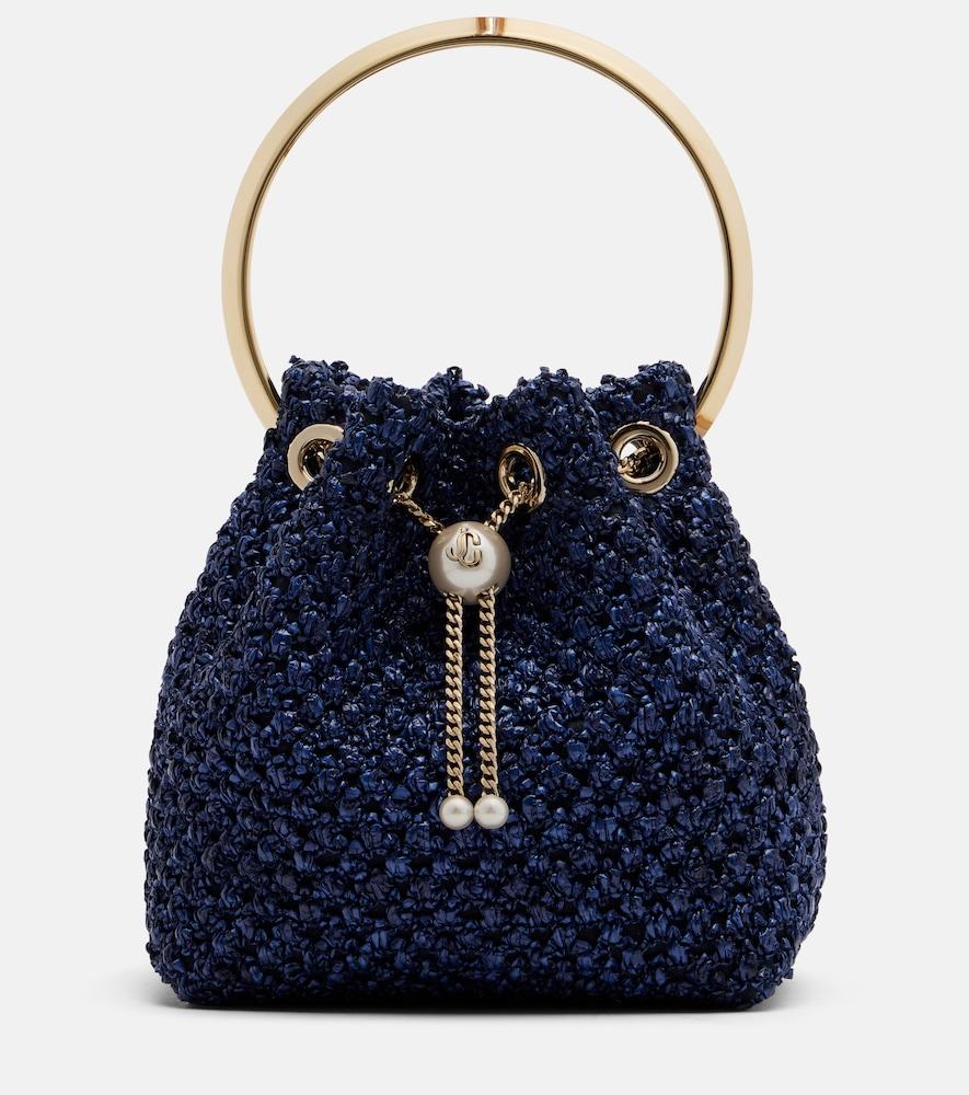 jimmy choo bon bon raffia-effect bucket bag