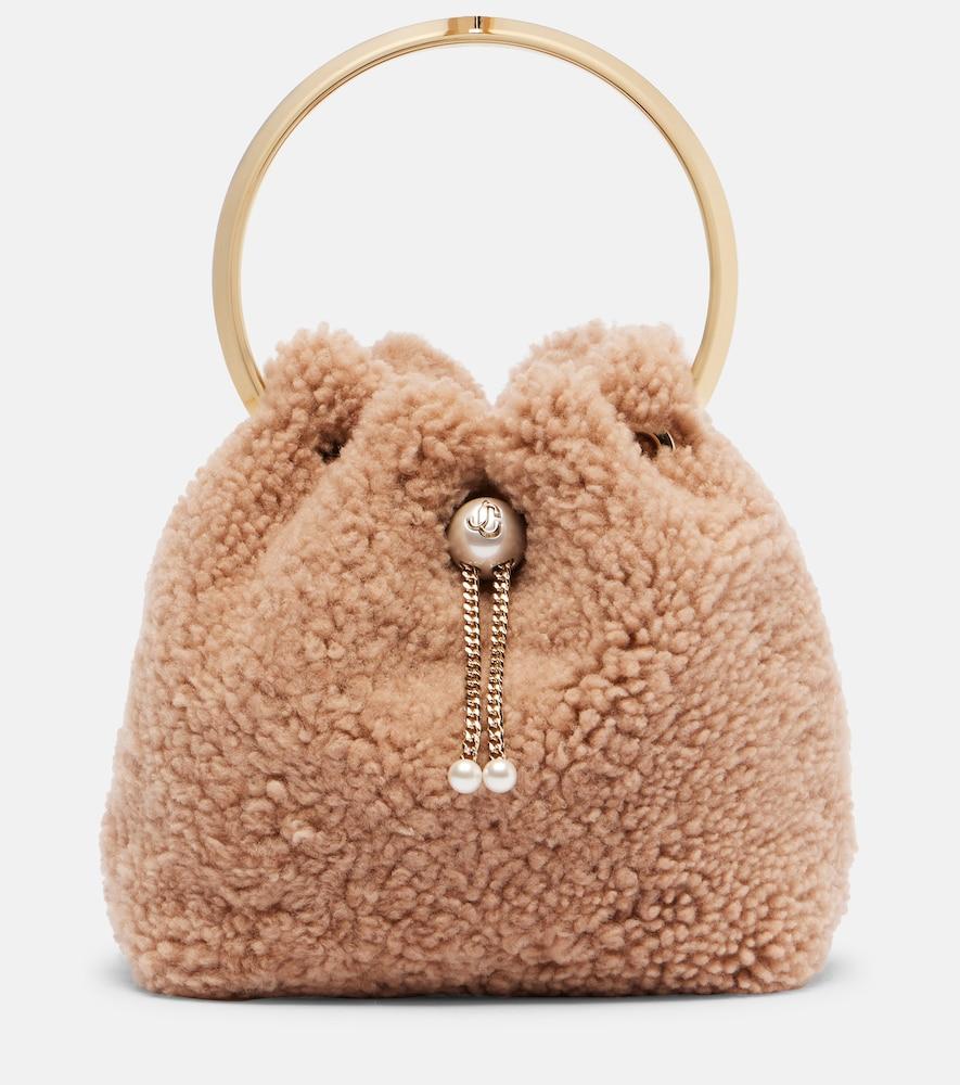jimmy choo bon bon shearling bucket bag