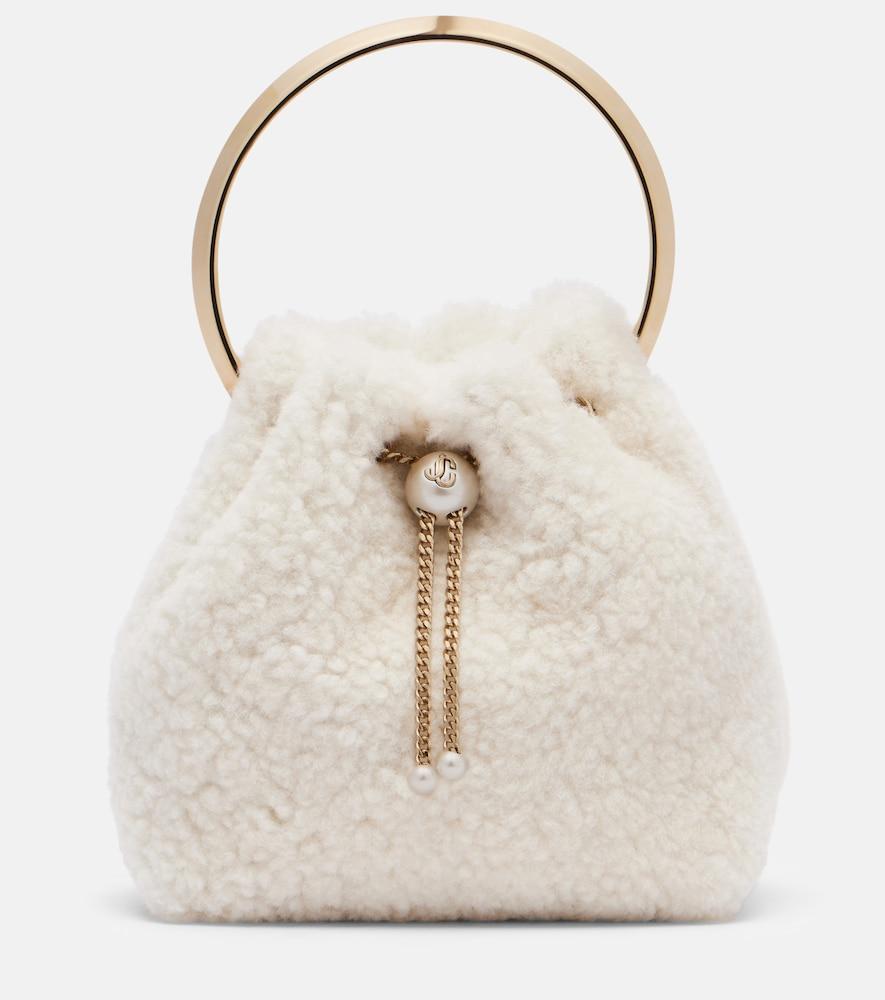 jimmy choo bon bon small shearling bucket bag