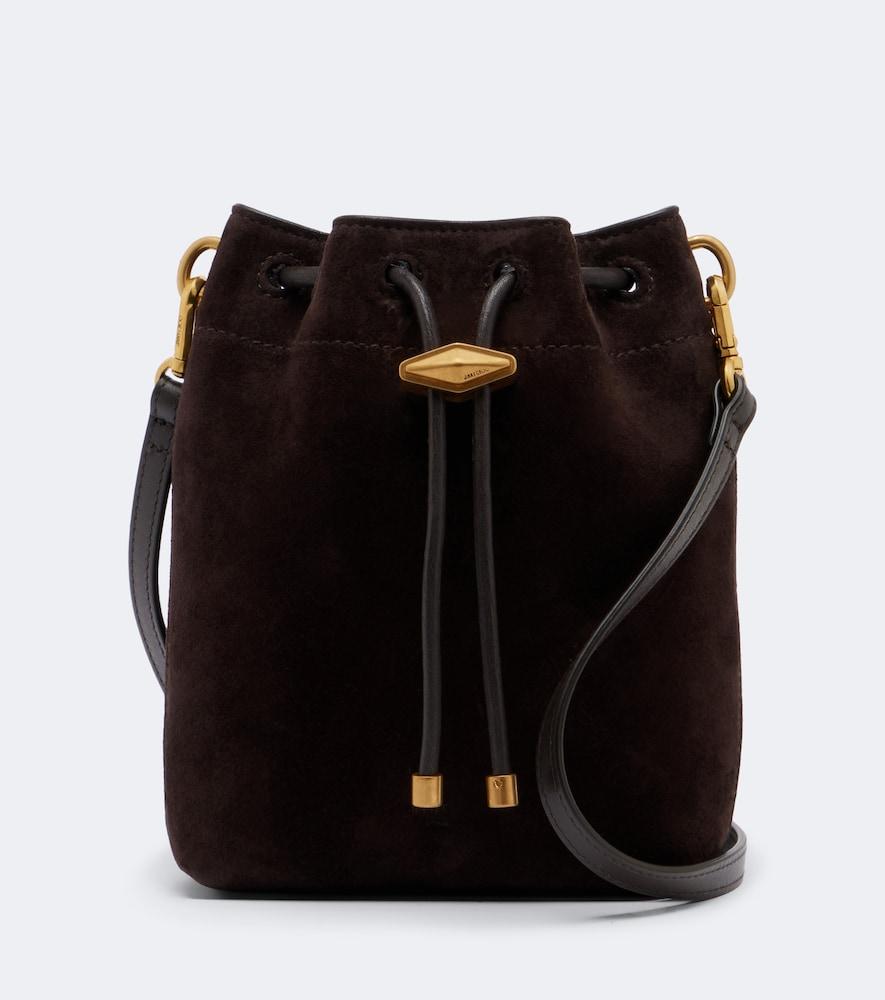 jimmy choo bon bon small suede bucket bag