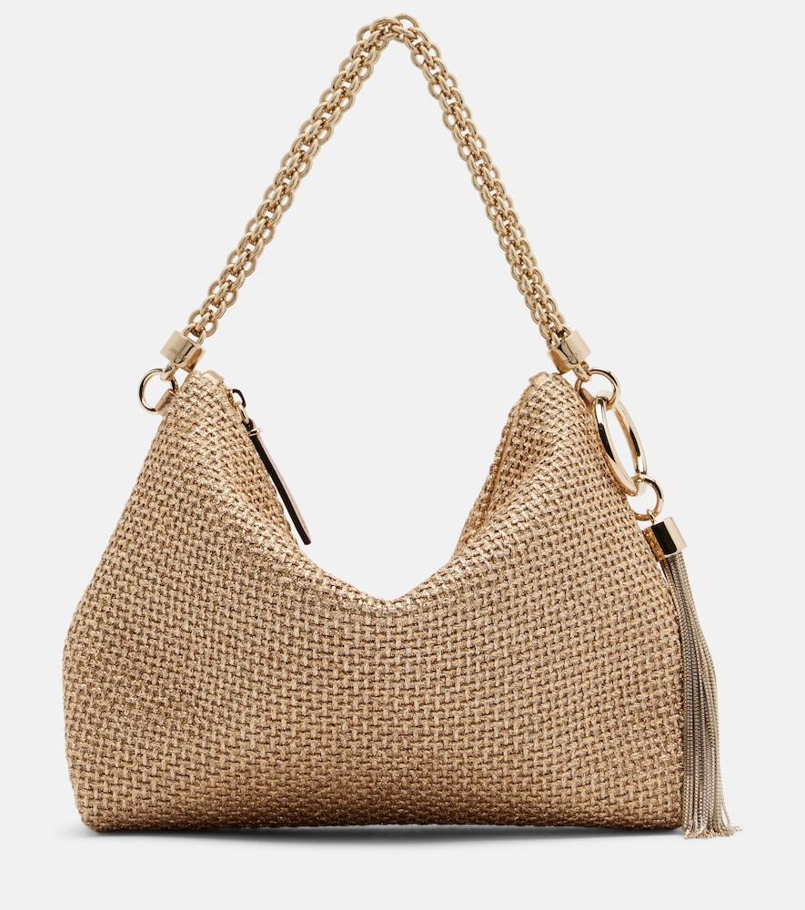 jimmy choo callie medium raffia-effect shoulder bag