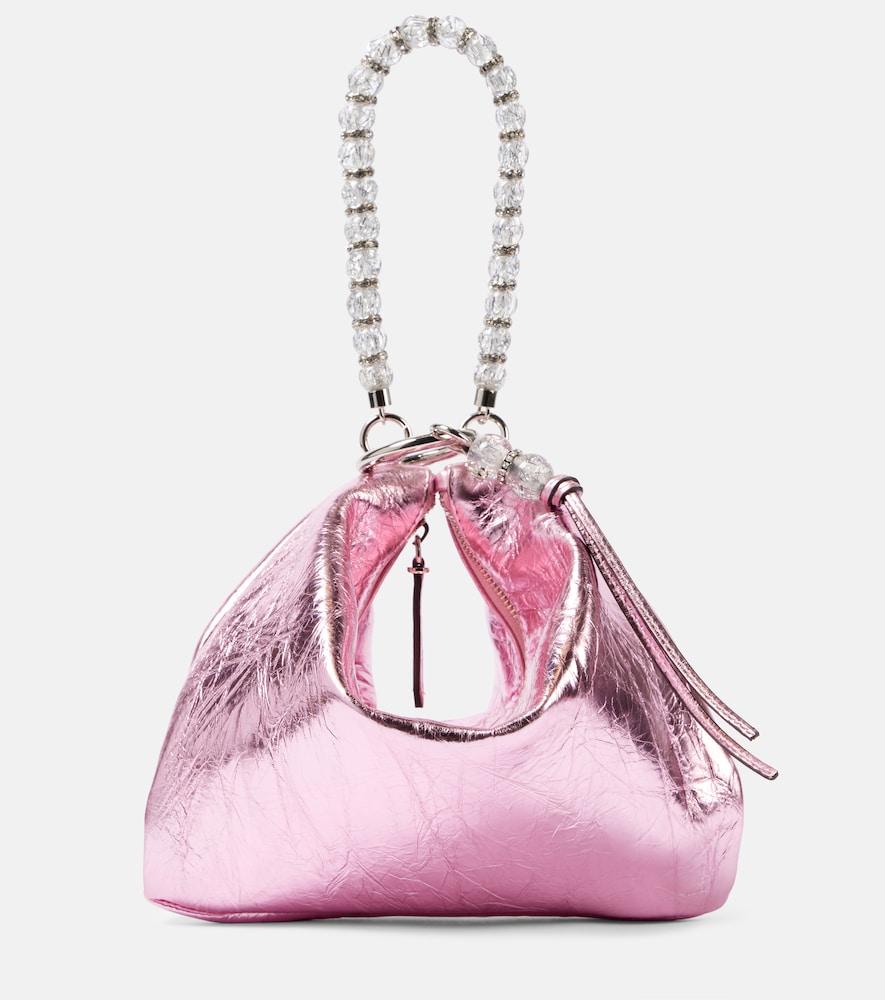 jimmy choo callie small metallic leather clutch