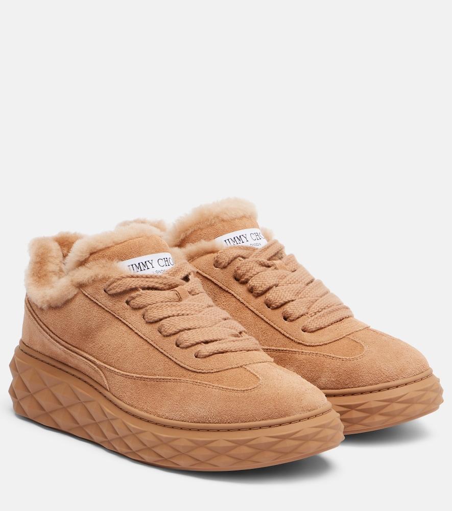jimmy choo diamond maxi shearling-trimmed suede sneakers