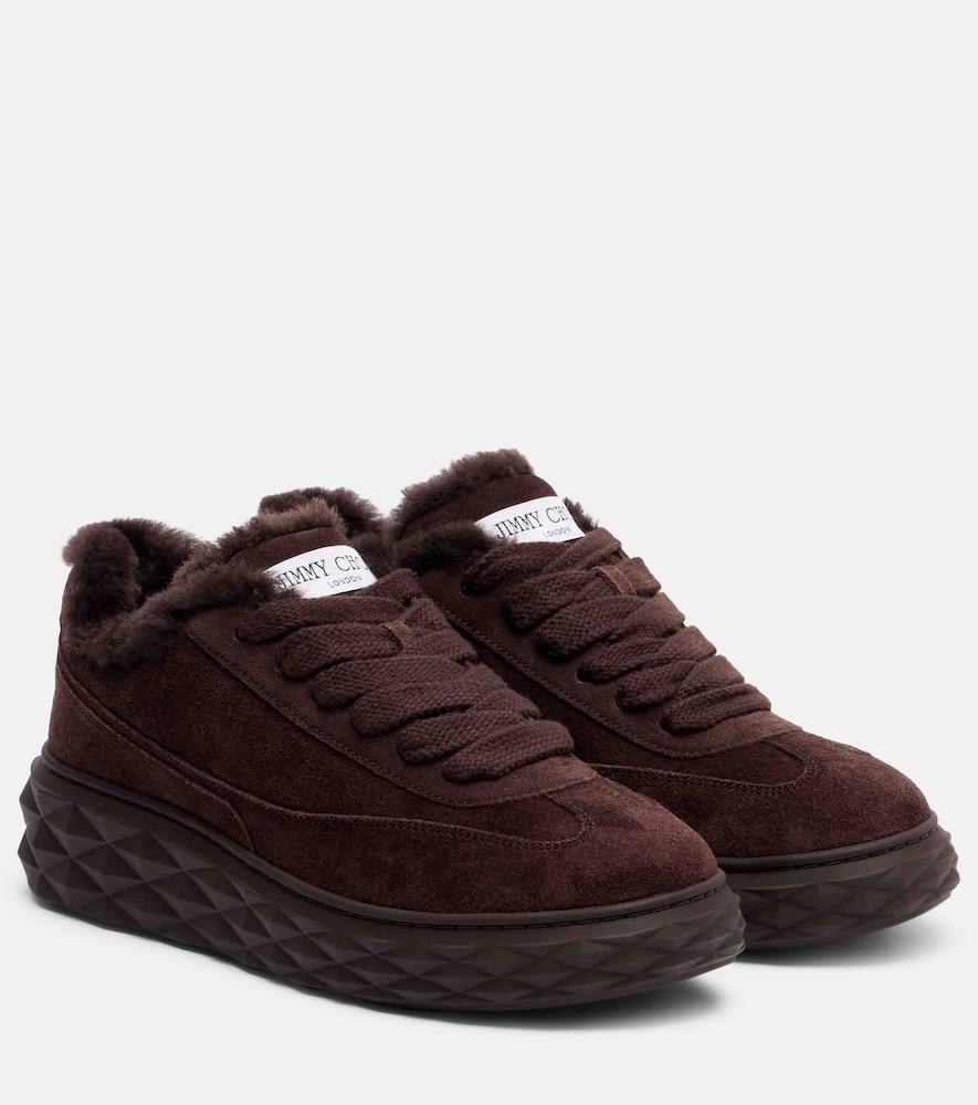 jimmy choo diamond maxi shearling-trimmed suede sneakers