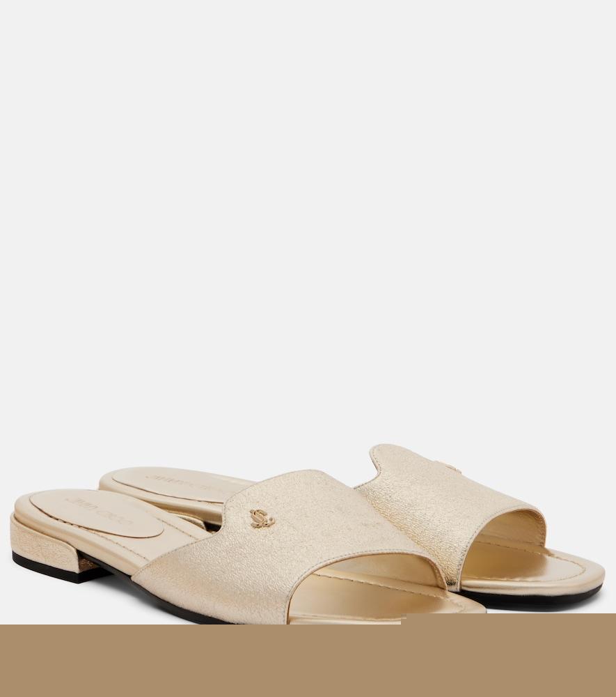 jimmy choo dina metallic leather slides