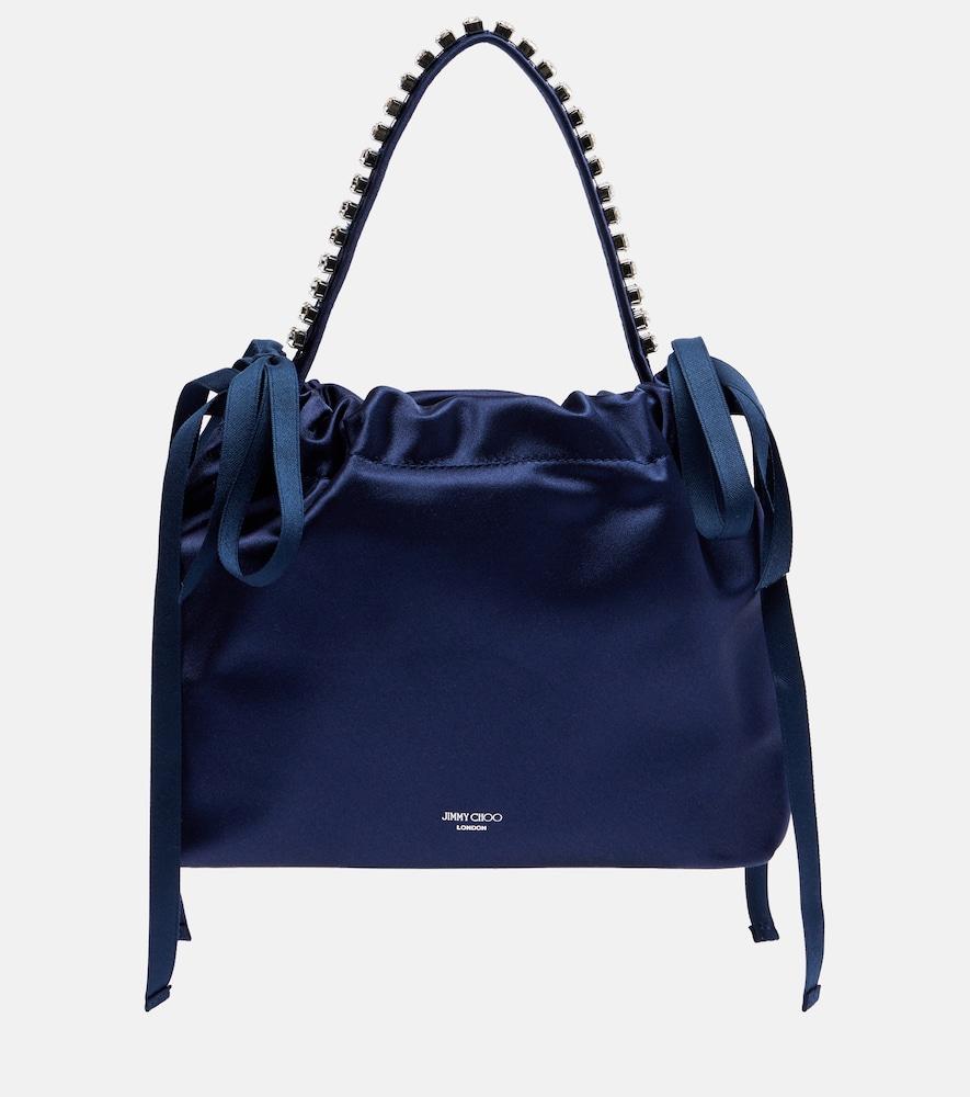 jimmy choo drawstring mini embellished satin top-handle bag