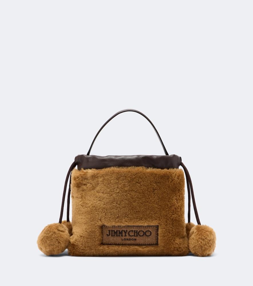 jimmy choo drawstring mini shearling top-handle bag