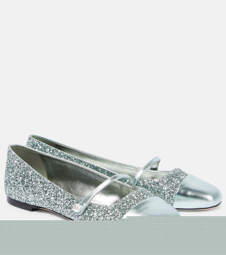 jimmy choo elisa leather-trimmed glitter ballet flats