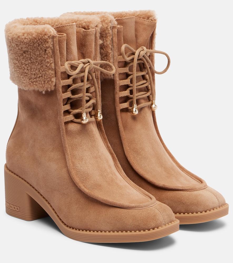 jimmy choo hali shearling-trimmed suede ankle boots