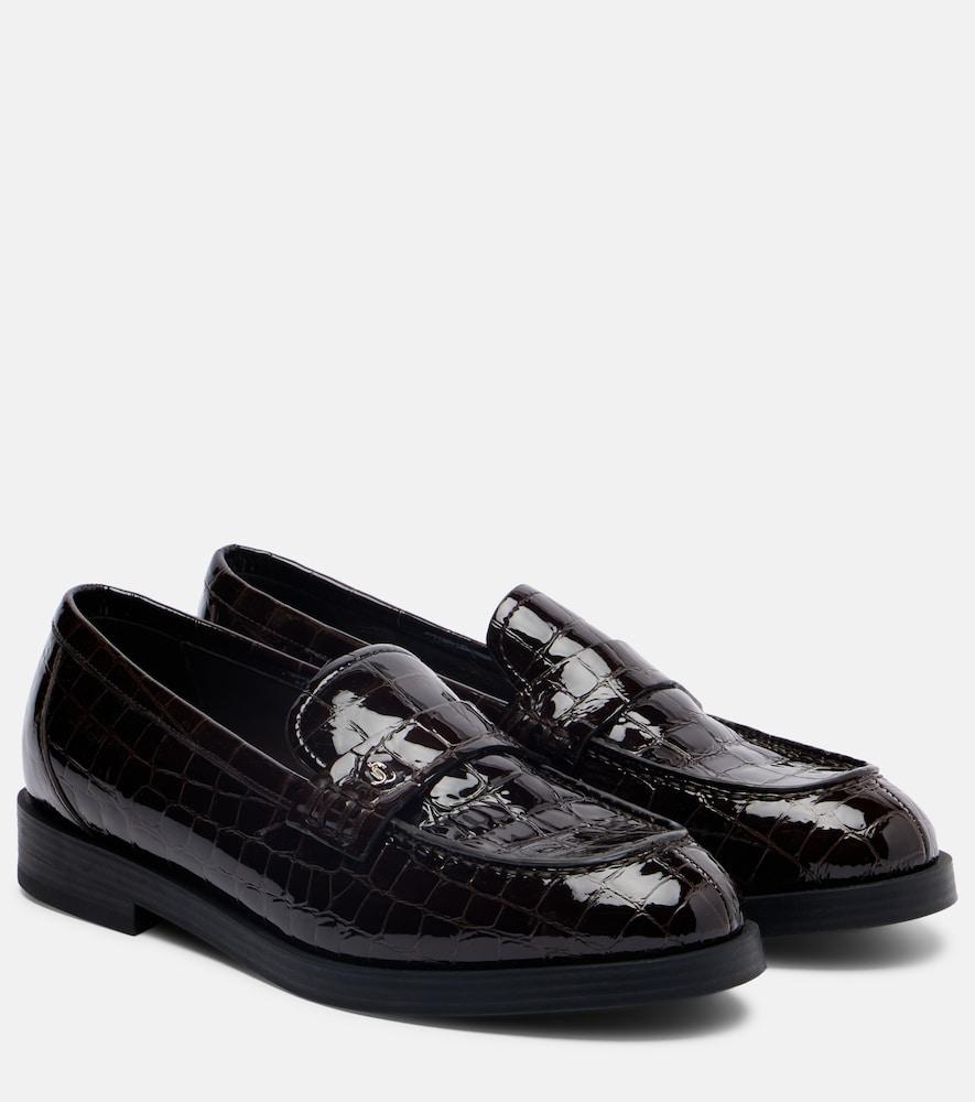 jimmy choo ivy croc-effect patent leather loafers