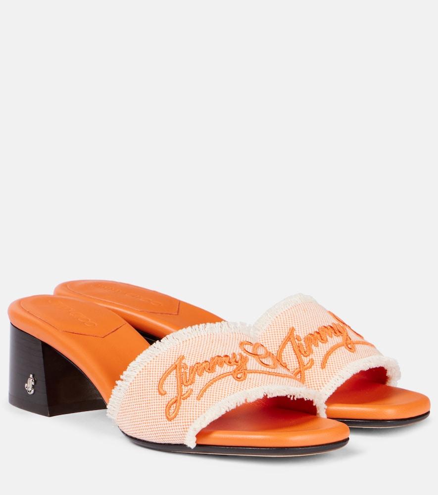 jimmy choo joa 45 embroidered canvas mules