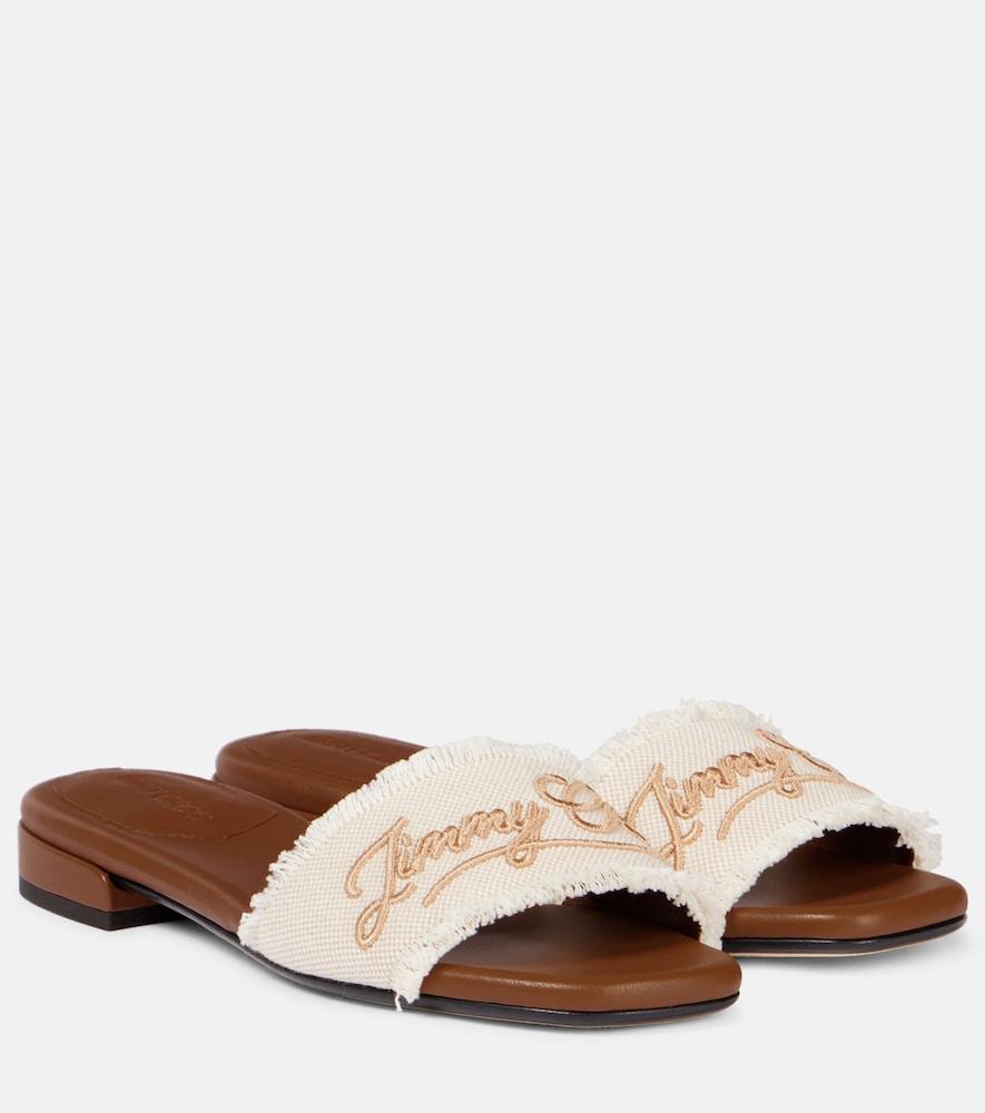 jimmy choo joa embroidered canvas slides