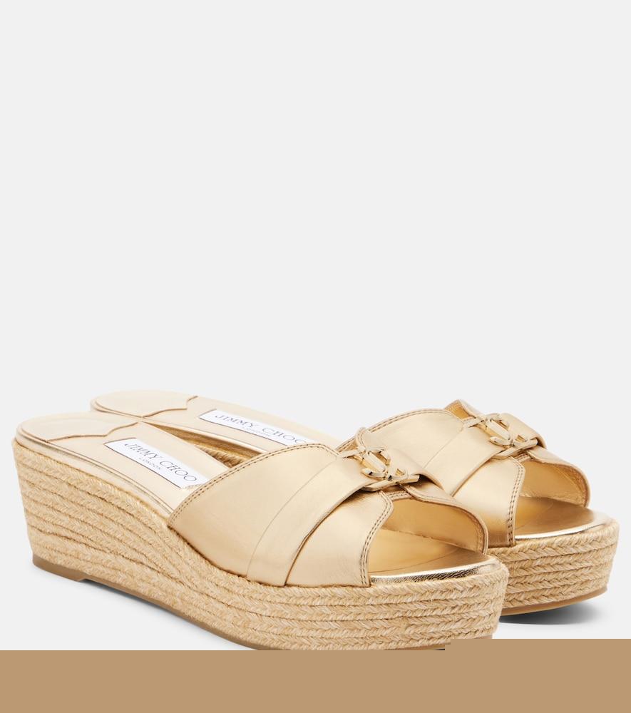 jimmy choo leda metallic leather espadrille wedges