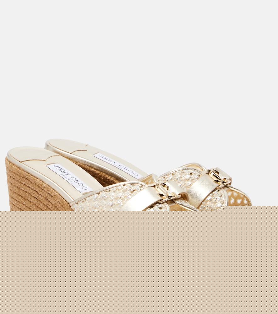 jimmy choo leda raffia-trimmed leather wedge espadrilles