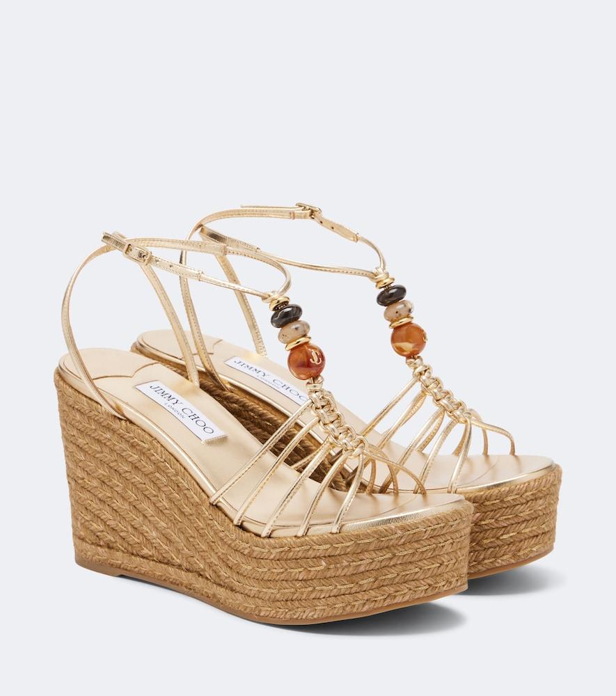 jimmy choo lemi embellished leather wedge sandals