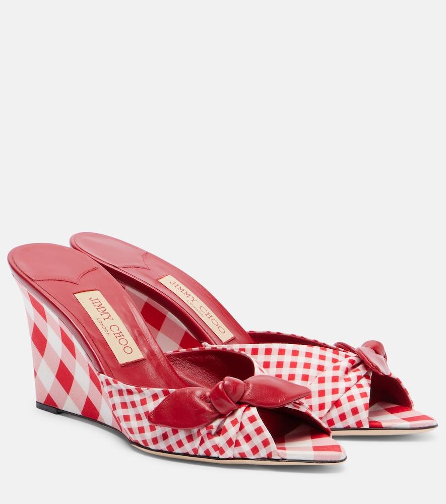 jimmy choo livi checked wedge mules
