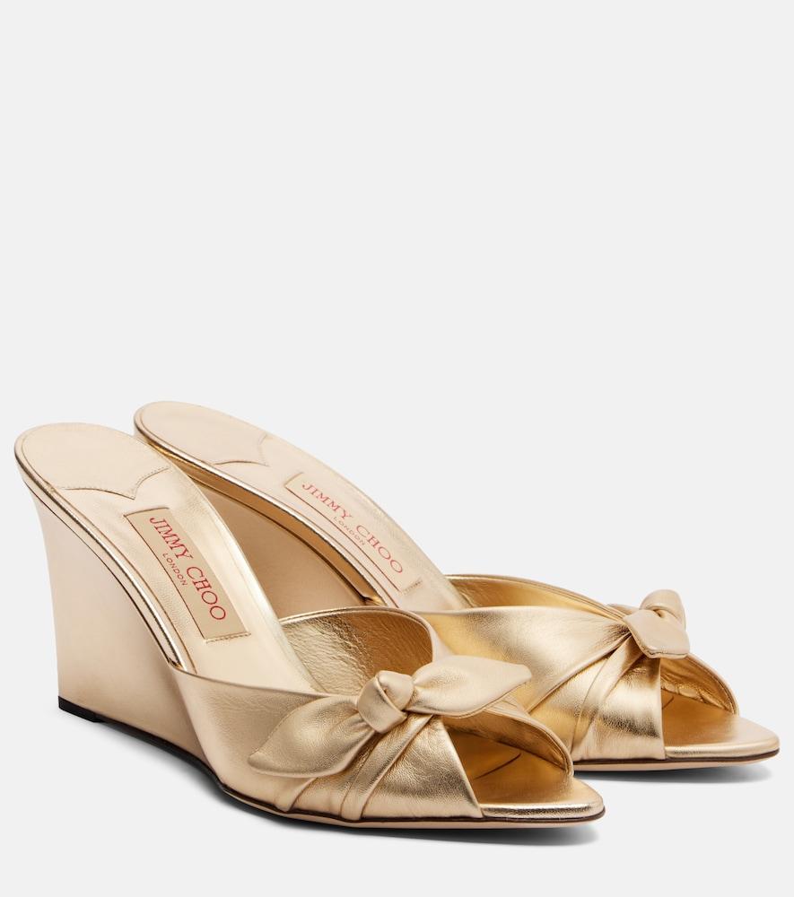 jimmy choo livi metallic leather wedge mules