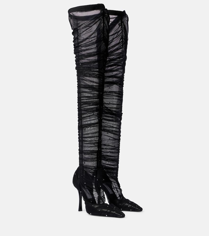jimmy choo lotta 100 embellished tulle over-the-knee boots