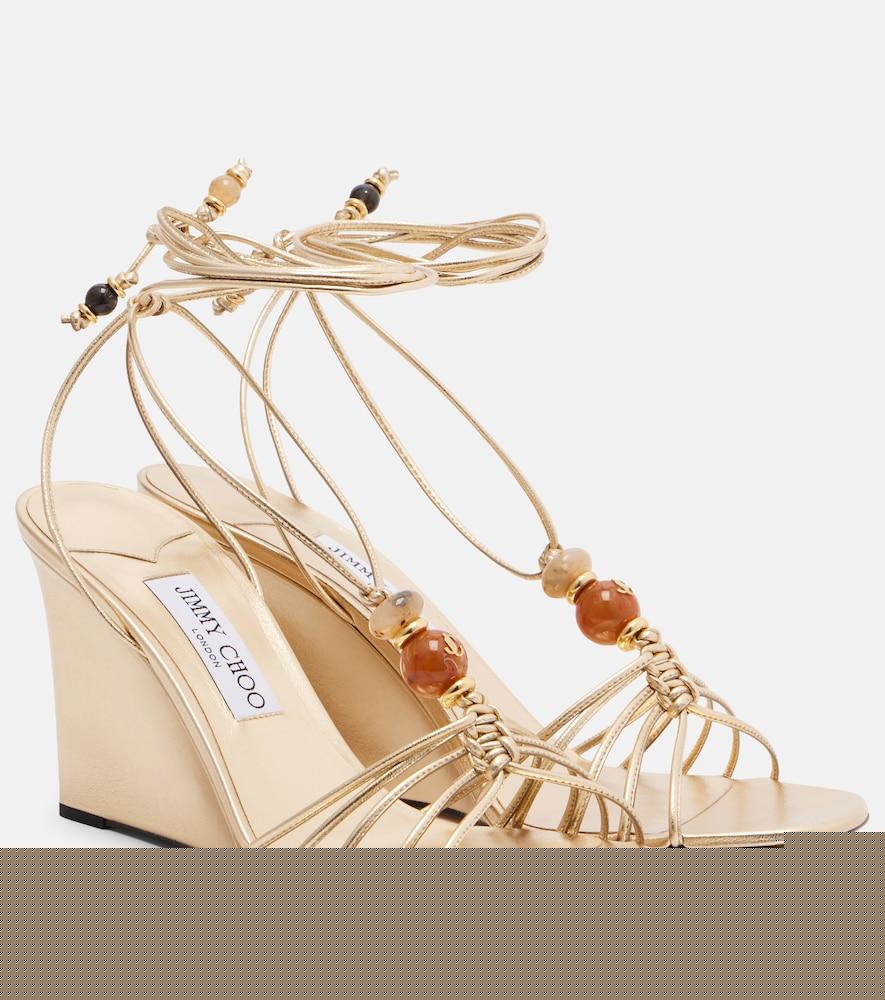 jimmy choo lova embellished leather wedge sandals