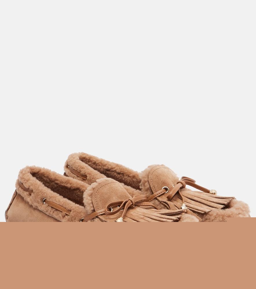 jimmy choo manon f shearling-lined suede boat shoes