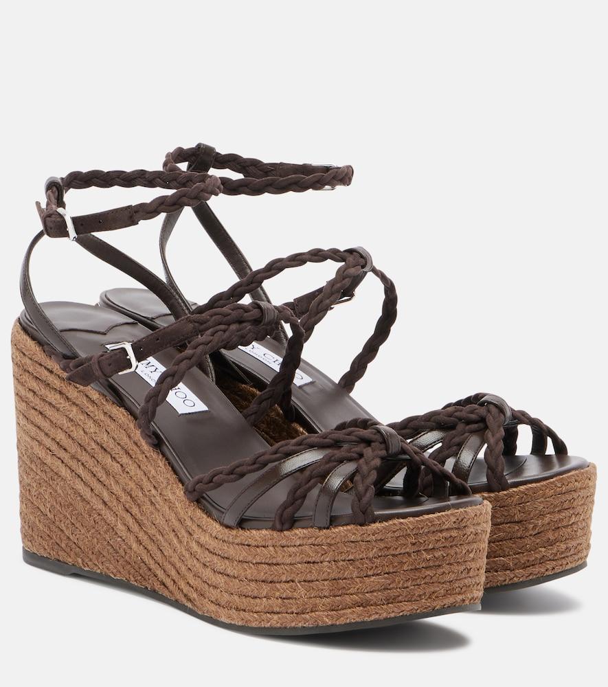 jimmy choo nyra braided leather espadrille wedges