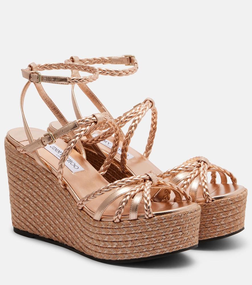 jimmy choo nyra braided leather espadrille wedges