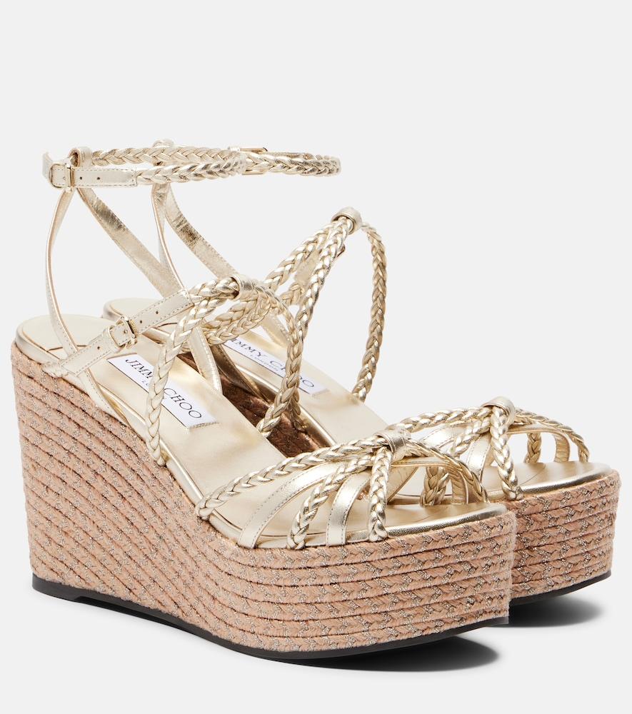 jimmy choo nyra braided leather espadrille wedges