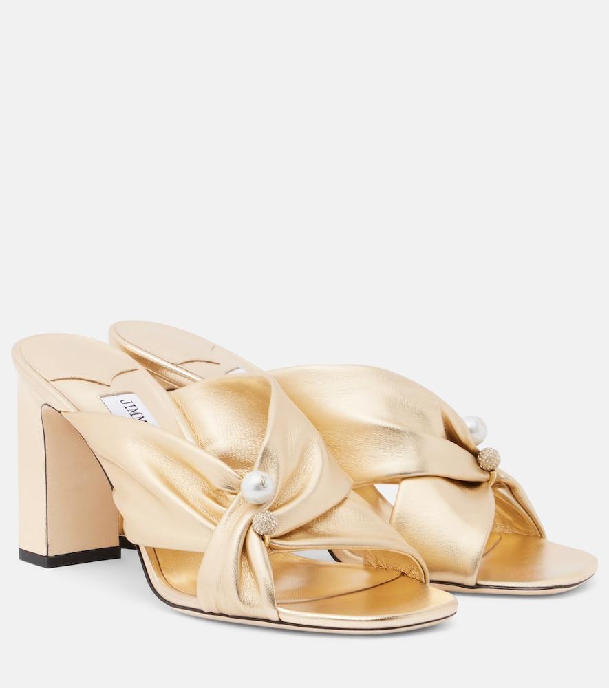 jimmy choo rafi embellished metallic leather mules