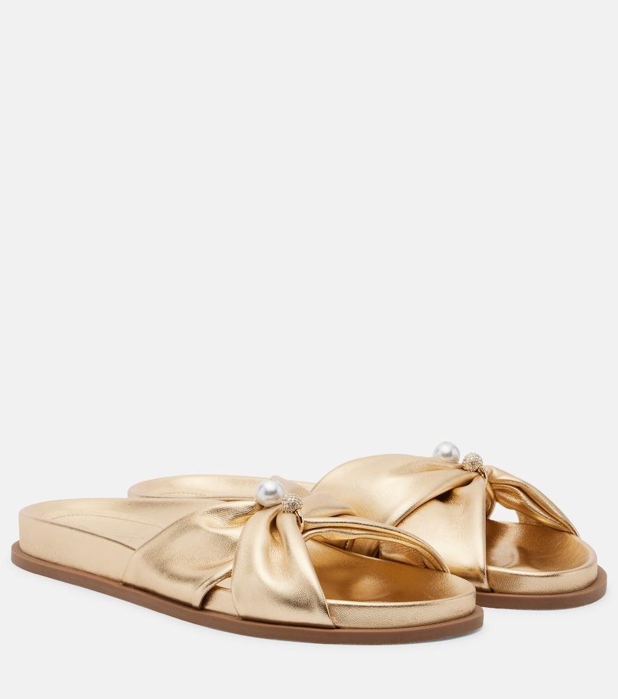jimmy choo rafi embellished metallic leather sandals