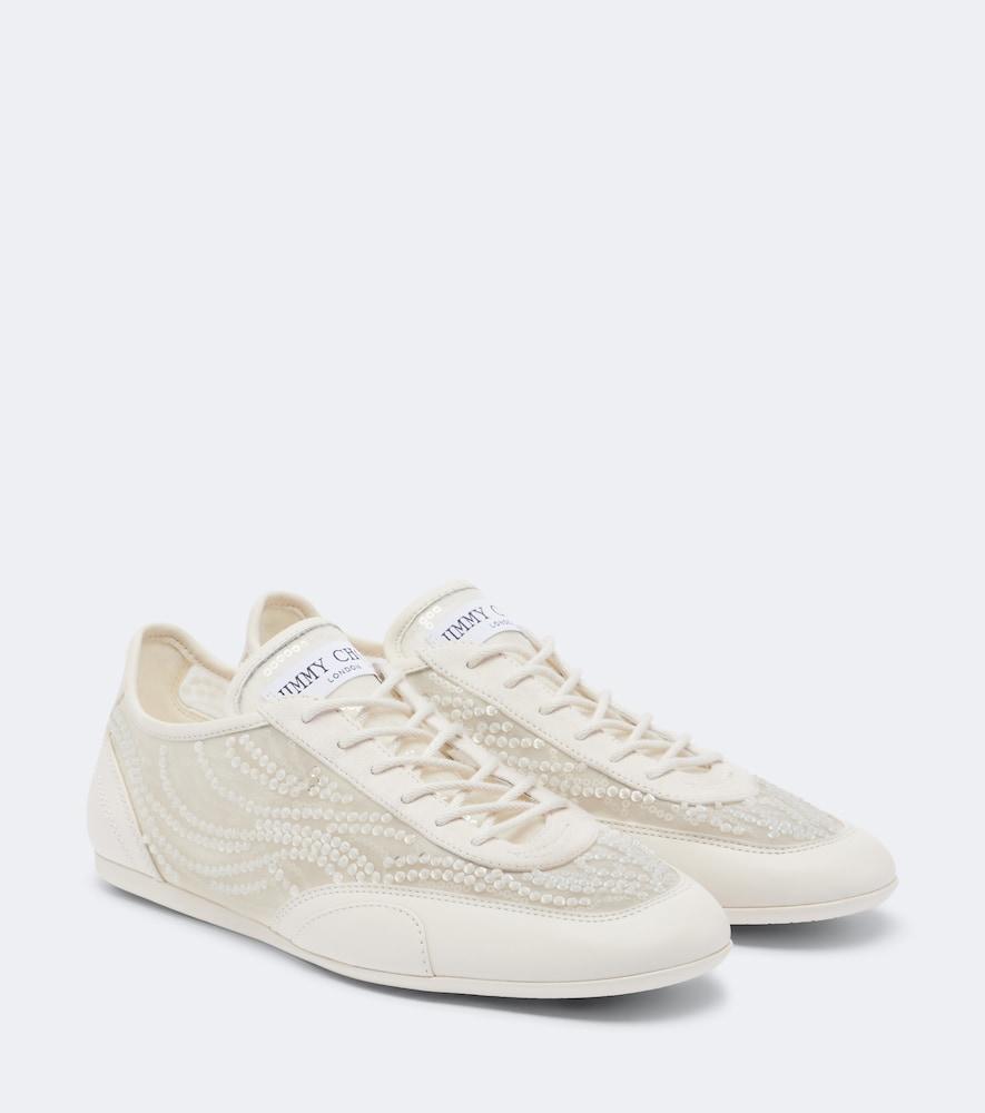 jimmy choo sunny suede-trimmed embellished sneakers