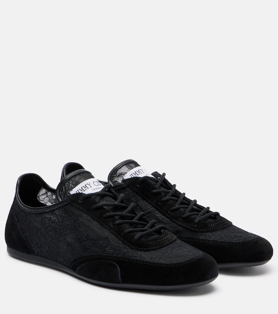 jimmy choo sunny suede-trimmed lace sneakers