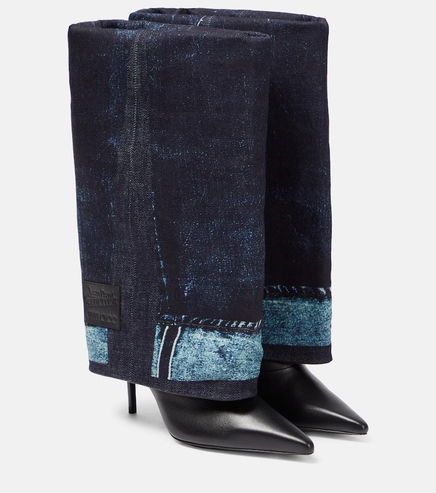 jimmy choo x jean paul gaultier leather and denim boots