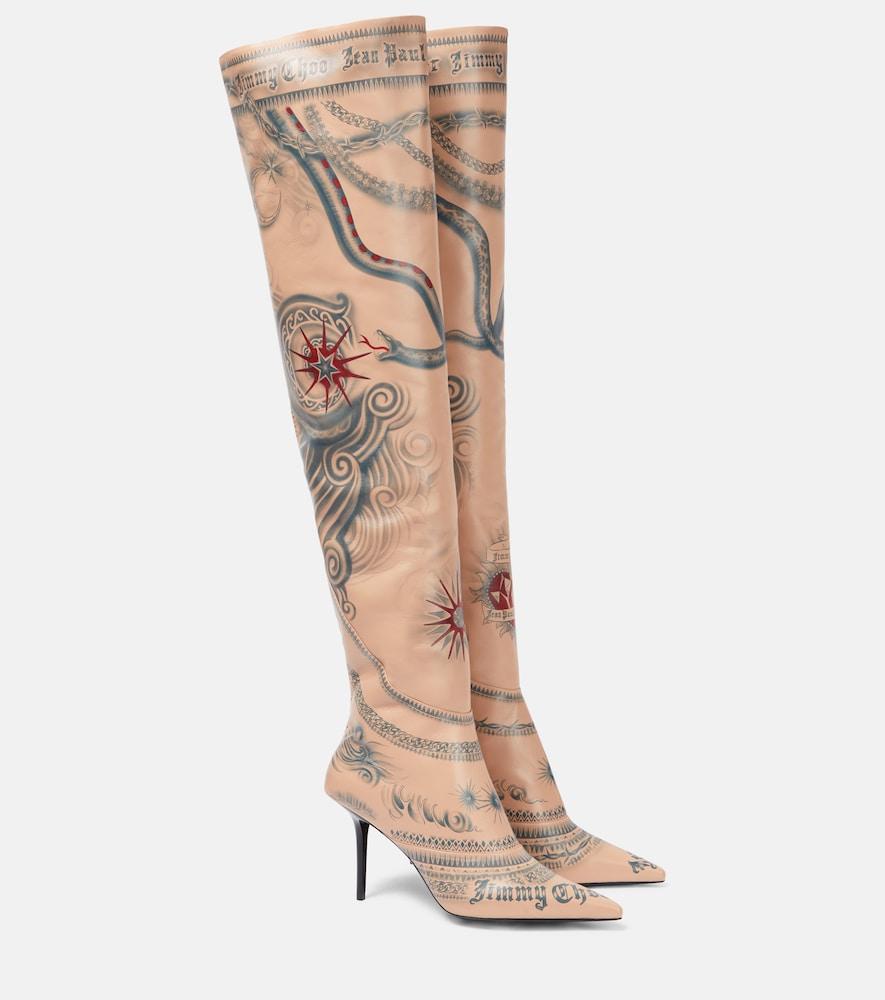 jimmy choo x jean paul gaultier tattoo leather over-the-knee boots