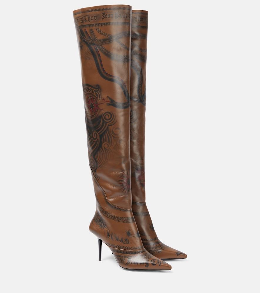 jimmy choo x jean paul gaultier tattoo leather over-the-knee boots