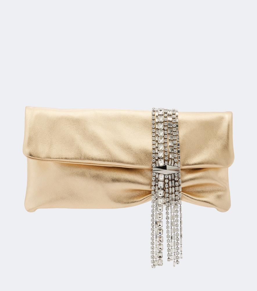 jimmy choo zandra embellished metallic leather clutch