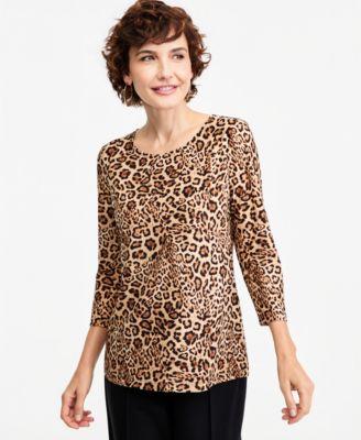 jm collection womens bold leopard 3 4 sleeve jacquard t shirt macys exclusive