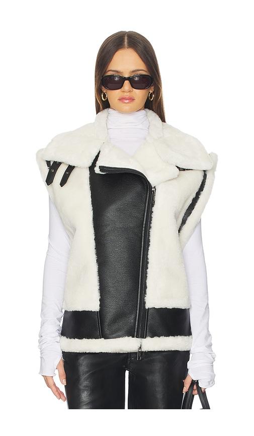 jocelyn faux shearling & leather moto vest in multi. - size m (also in s)