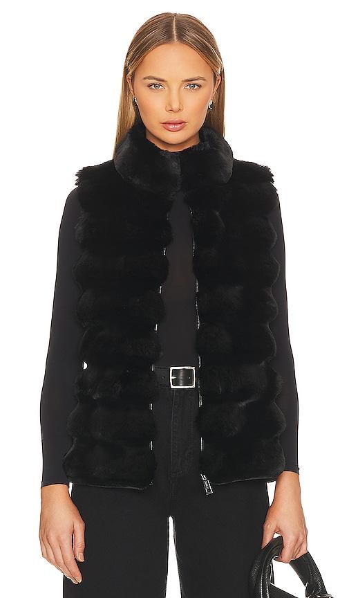 jocelyn plush faux fur reversible vest in black. - size l (also in xl)