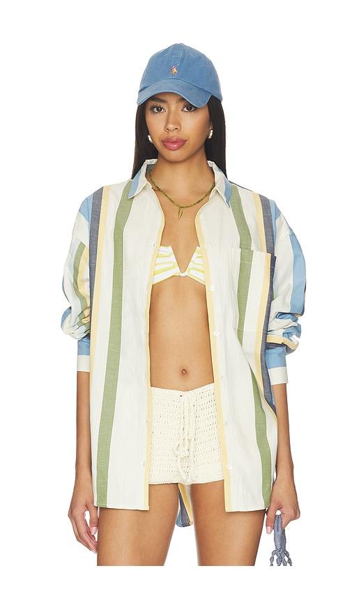 joe's jeans the boyfriend button down shirt in beige. - size l (also in m, s, xs)