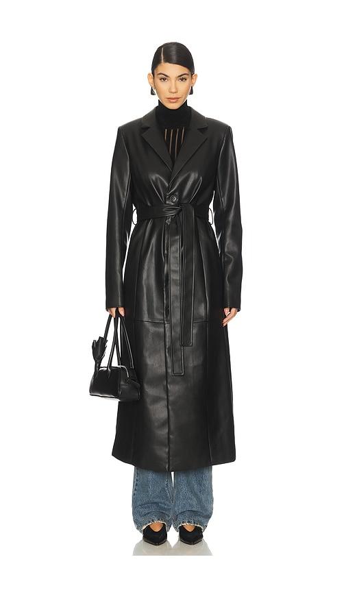 joe's jeans the faux leather long coat in black. - size m (also in xs)