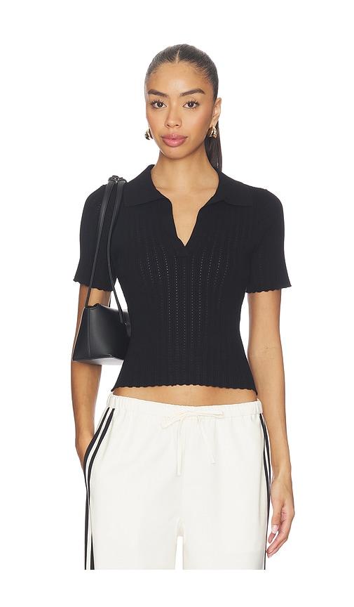 joe's jeans the jess pointelle polo shirt in black. - size l (also in s, xs, m, xl)