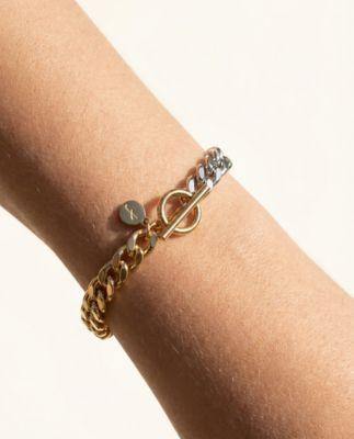 joey baby two tone stainless steel bracelet with links toggle clasp