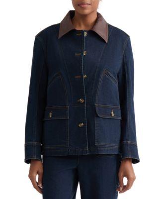 jones new york womens contrast collar button front barn jacket