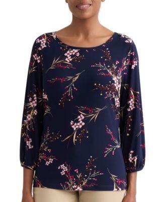 jones new york womens floral shoulder button box top blouse