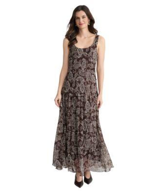 jones new york womens printed multi tier maxi dress