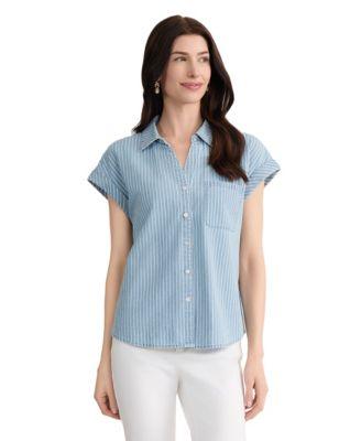 jones new york womens short sleeve stripe button front shirt