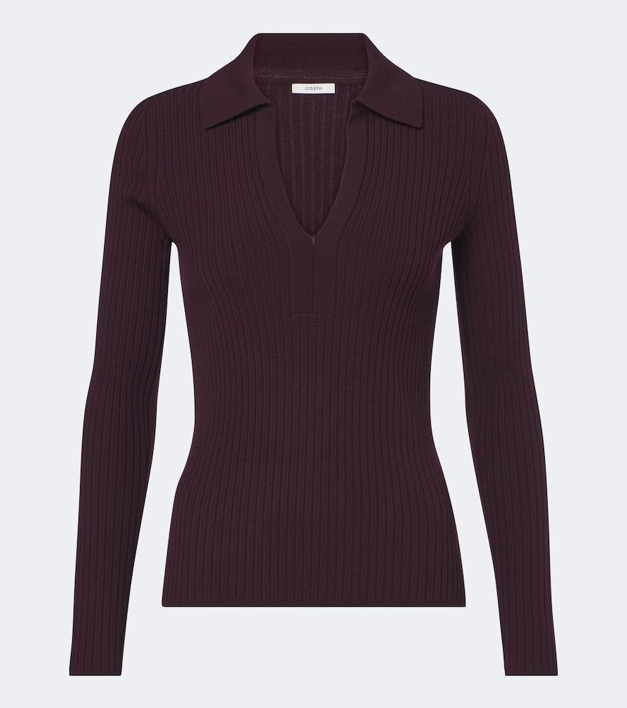 joseph ribbed-knit wool-blend polo sweater