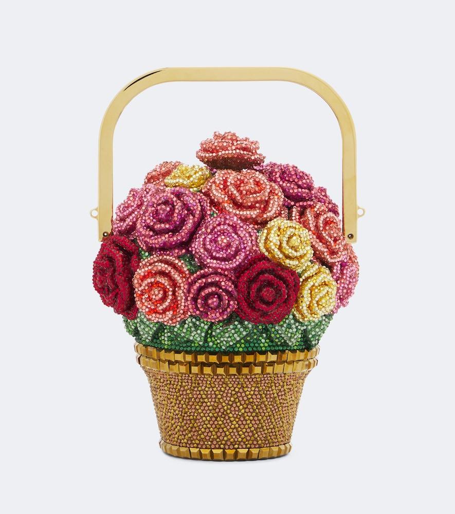 judith leiber couture basket of roses embellished top-handle bag