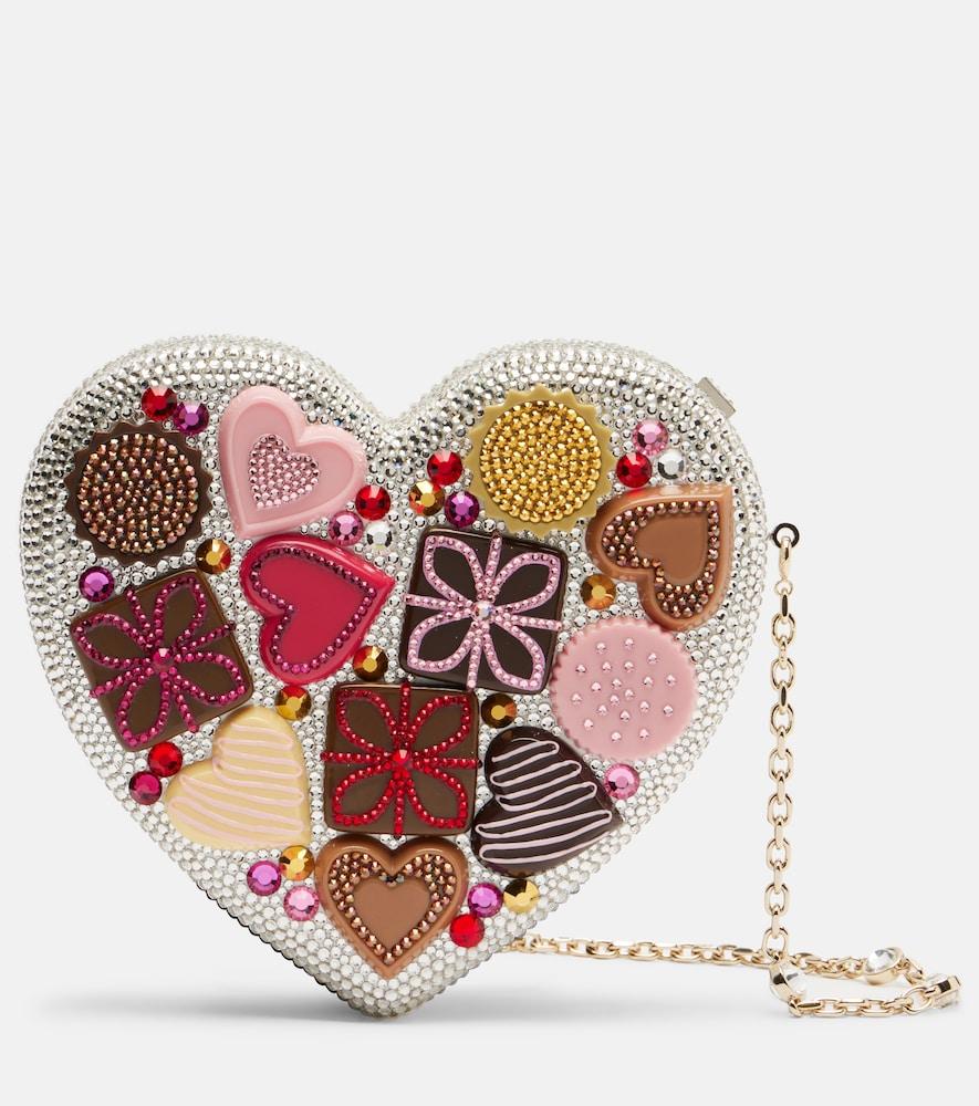 judith leiber couture heart small crystal-embellished clutch